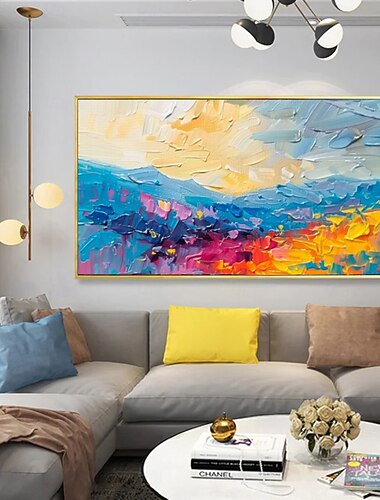  pictură în ulei realizată manual pânză decor de artă pe perete pictură abstractă cu cuțit culori calde de peisajpentru decorarea casei pictură neaccentuată fără rame laminate