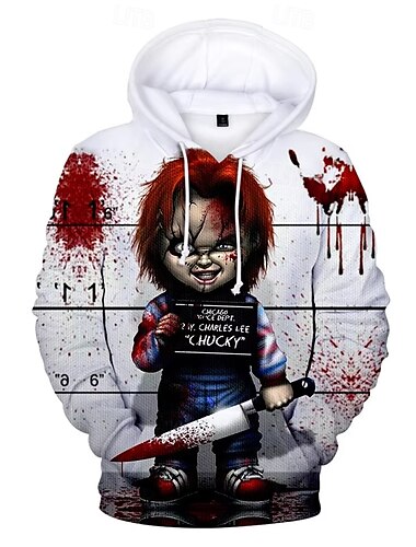  Chucky Kapuzenshirt Zeichentrick Manga Anime 3D Vordertasche Grafik Für Paar Herren Damen Erwachsene Zurück zur Schule 3D-Druck Casual