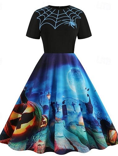  Kürbis Schädel/Skelett Spinnennetz Kleid Flare-Kleid Erwachsene Damen Punk & Gothic Sexy Kostüm Ankleiden Alltagskleidung Maskerade Einfaches Karnevalskostüm