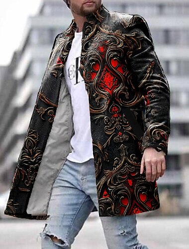  3D-Druck Brautkleider schlicht Herren Jacke Mantel warm halten Komfortabel Partyabend Freizeitskleidung Taste 3D-Druck Vordertasche Regular Fit Herbst Winter Umlegekragen Langarm Schwarz S M L