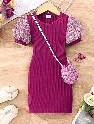  Mädchen' 3D Feste Farbe Kleid Kurzarm Sommer Urlaub Täglich Festtage Prinzessin Schön Süß Kleine Kinder (4-7 Jahre) 4-7 Jahre Casual kleid A Linie Kleid Knielang Regular Fit