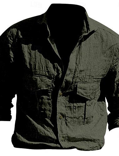  Voor heren Zomer overhemd Strand hemd Effen Casual Dagelijks Zwart Wit Lichtgroen Khaki Lange mouw Revers Lente zomer Kleding Voorvak