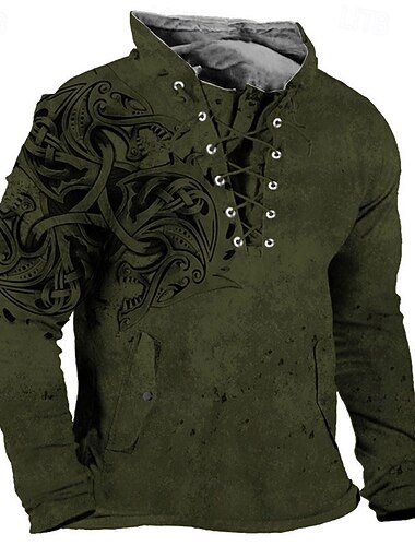  Herre Vikingkriger Grafiske trykk Genser Langermet Genser Opprett krage Gatemote Designer Grunnleggende 3D-utskrift Sport & Utendørs Avslappet Daglig Blondér Vår & Vinter