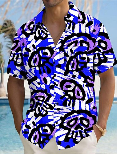  Herren Totenkopf Motiv Tropisch Strandhemd Hawaiihemd Sommerhemd Knopfhemd Kurze Ärmel Hemd Hemden mit Kragen Hawaiianisch Urlaub Täglich Gelb Blau Orange S M L