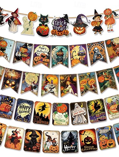  ύψωση σημαίας για το Halloween ρετρό πανό φράκο λουλούδι σκηνικό διακόσμηση στηρίγματα είδη πάρτι