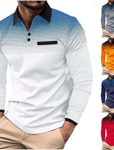  Per uomo Camicia da golf Golf polo da golf Ufficio Informale Bavero Manica lunga Essenziale Moderno A pois Color Block Collage Pulsante Primavera & Autunno Standard Grigio ferro Vinaccia Bianco Verde