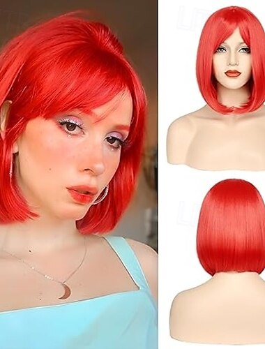  Bob Wig with Bangs Short Hair Wigs for Women Wig Straight Bob Wig Synthetic Natural Heat Resistant Side Part Wigs for Party Daily Wear