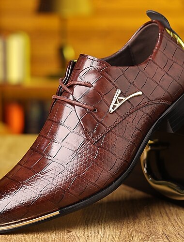  Braune Oxford-Schuhe aus Kunstleder mit Krokodilmuster für Herren – elegante Schnürschuhe für formelle und geschäftliche Anlässe