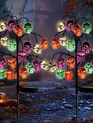  1 pieza de luces solares de calavera para jardín, 20 led, luz de calabaza de Halloween para exteriores, decoración de bricolaje a prueba de agua para césped, patio, pasarela, iluminación de paisaje