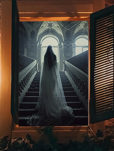  Halloween Window Cover Decorations, Fabric Witch Stair Halloween Curtain Horror Movie Poster Window Door Covering Decor for Haunted House, Scary Halloween Window Clings Decals Indoor Outdoor