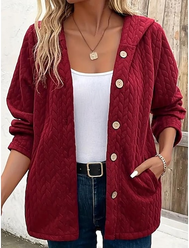  Mujer Chaqueta Fiesta Botón Color sólido Resistente al Viento Vintage Holgado Ropa de calle Manga Larga Otoño Rojo S