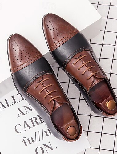  Zweifarbige Oxford-Schuhe aus Kunstleder für Herren – klassisches braun-weißes Brogue-Design, perfekt für formelle Anlässe