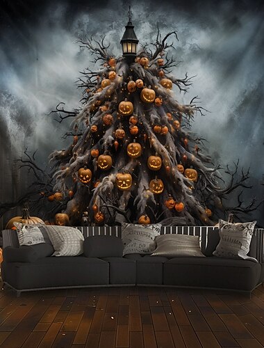  Halloween Decorations Hanging Tapestry Skeletons Halloween Tree Wall Art Large Tapestry Mural Decor Photograph Backdrop Blanket Curtain Home Bedroom Living Room Decoration