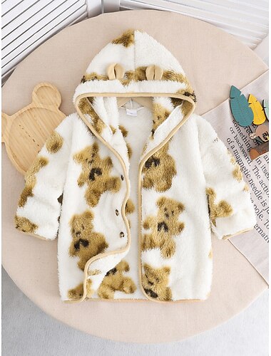  Kleinkind Jungen Mantel Fleecejacke Kapuzenjacke Oberbekleidung Bär Langarm Reißverschluss Mantel Lässig Niedlich Täglich Weiß Winter 3-7 Jahre