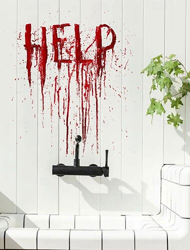  Pegatinas de pared de Halloween con letras de ayuda, pegatinas de pared de PVC de terror aterrador, pegatinas de pared con sangre roja, fondo con manchas de sangre, decoraciones de Halloween,