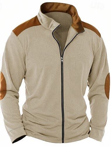  رجالي تي شيرت Jacket تي شيرت منسوج بالوافل تي الأعلى كم طويل رقبة طوقية مرتفعة ربيع & الصيف ألوان متناوبة موضة مصمم أساسي إحزم بقع عطلة شارع مناسب للخارج أبيض أزرق كاكي تي شيرت للرجال