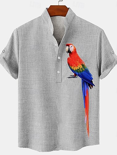  Férfi vászon ing Stranding Henley ing Papagáj Vakáció Hétköznapi Lóhere Khakizöld Szürke Rövid ujjú Mandarin gallér Nyár Tavasz Ruházat Gombok