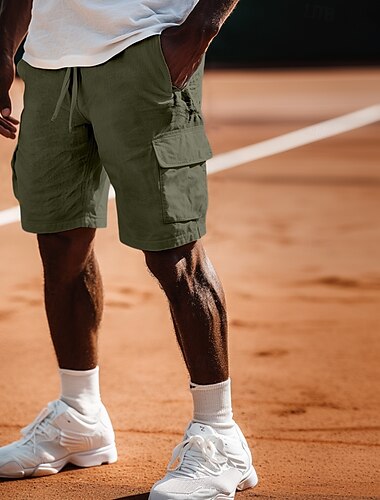  Herren Shorts Kurze Hosen Leinenshorts Kurze Hosen Sommer-Shorts Strandshorts Kurze Hosen Kordelzug Elastische Taille Multi Pocket Glatt Knielänge Outdoor Strand Hawaiianisch Brautkleider schlicht