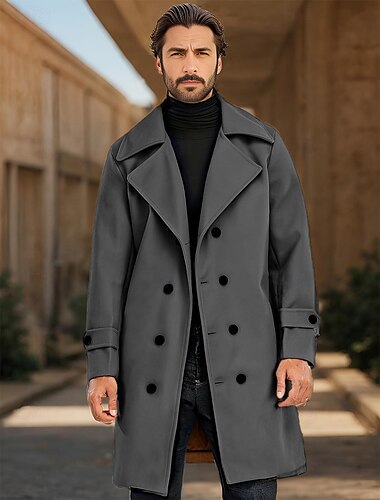  Herren Wintermantel Mantel Peacoat Trenchcoat Täglich Urlaub Herbst Winter 95% Polyester 5% Baumwolle warm Oberbekleidung Bekleidung Modisch Klassisch Glatt Tasche Kargen Doppelreihiger Verschluss