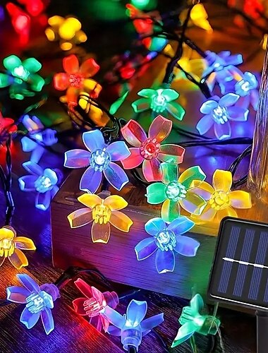  1 Stück Solar-Blumenlichterkette, Kirschbaumzweiglicht für draußen, 6,5 m/21 ft, 30 LEDs, Lichterkette IP65, wasserdicht, für Gartenzaun, Terrasse, Hof, Partydeko, Weihnachts- und Halloween-Dekoration