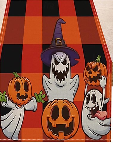  Halloween-Tischläufer mit Jack-o'-Lantern-Kürbis-Design – festliche und gruselige Dekoration – strapazierfähiger und hochwertiger Stoff – perfekt zur Verschönerung Ihrer Halloween-Tischdekoration