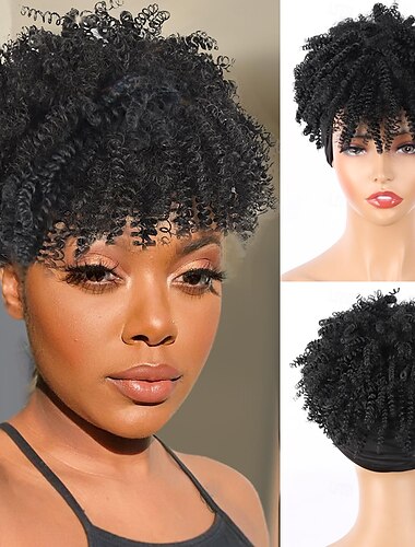  parrucca afro riccia crespa fascia parrucche afro corte per donne nere parrucca sintetica riccia crespa fascia con frangia per donne parrucca afro naturale con frangia turbante avvolgente