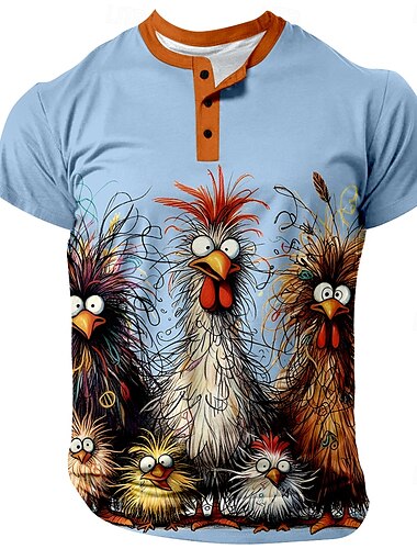  Herren Halloween Türkei Henley Shirt Kurzarm 3D-Druck Designer Zeichentrick Party Casual Festival Sommer Winter Frühling & Herbst Hellblau Weiß Gelb Rote Dunkelgrün Henley Henley T-Shirt