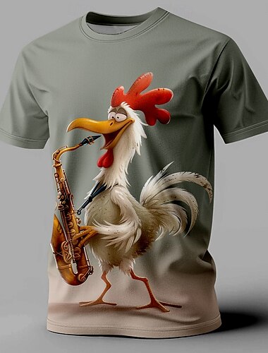  Homme Coq Marrant T shirt Manche Courte T-shirt 3D effet Col Ras du Cou Chemise Rétro Vintage Décontractées Style de rue Sport extérieur Vacances Sortie Gris foncé Printemps été Vêtement Tenue S M L