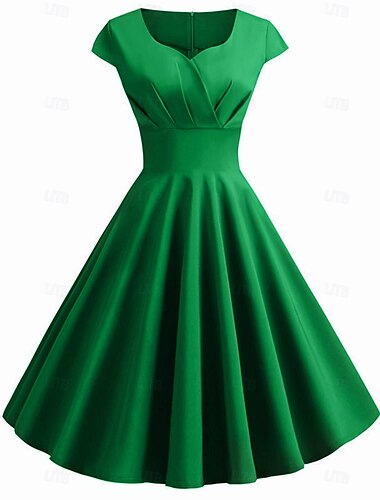  Retro Vintage 1950er Cocktailkleid Knielang Kleid Ausgestelltes Kleid Weihnachtsfeier Kleid A-Linie V Ausschnitt Normal Damen Karneval Neujahr Maskerade Urlaub Lässig Kleid Erwachsene Kleid