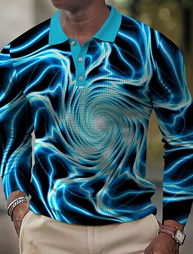  Homme Graphique Chemises Polo Gaufre Chemise de golf manche longue Polos Chemises à Col Vêtements de vacances Vêtements de rave Tenues de fête Boutons Impression 3D Automne & Hiver Noir Bleu Orange