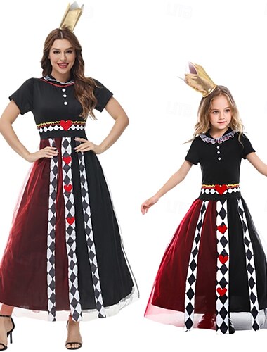  Alice in Wonderland Sprookje Hartenkoningin De rode koningin Venijn Jurken Familiekostuums voor Halloween-groepen Kinderen Volwassenen Dames Voor meisjes Cosplay Prestatie Feest / Uitgaan Halloween