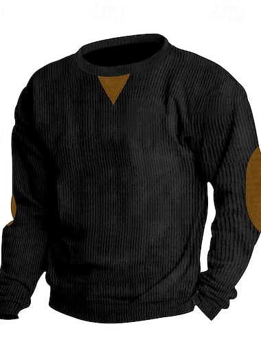  Herren Sweatshirt Aprikose Schwarz Wein Armeegrün Braun Rundhalsausschnitt Farbblock Patchwork Gerippt Strukturiert Sport & Outdoor Täglich Ferien Cordstoff Streetwear Basic Lässig Frühling & Herbst