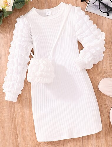  Mädchen' 3D Feste Farbe Kleid Langarm Frühling Herbst Urlaub Täglich Festtage Prinzessin Schön Süß Kleine Kinder (4-7 Jahre) 4-7 Jahre Casual kleid Knielang Regular Fit