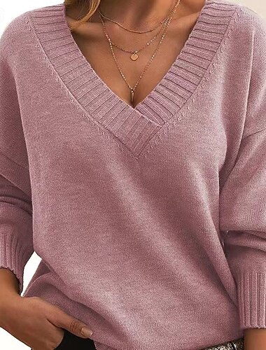  نسائي سترة سترة عادية موضة أناقة الشارع أنيق لون الصلبة V رقبة V-neck كم طويل قمصان عادية متماسكة عمل أسود أبيض الخريف الشتاء