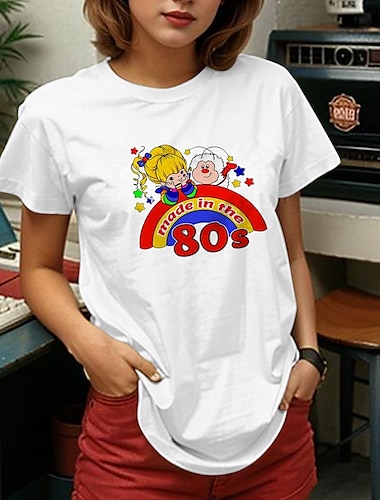  Retro Vintage T-Shirt Basic Tee 80er Jahre für Damen Erwachsene Hot Stamping Party Casual Daily Baumwollmischung