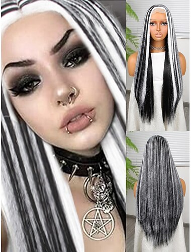  Peruca sintética Liso Estilo 30 polegada Multi Cores Parte do meio Parte U Peruca Mulheres Peruca Preto e Dourado