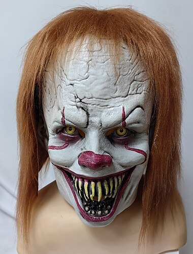  Víspera de Todos los Santos Pennywise Payaso asesino Máscara Accesorios de Halloween Adulto Hombre Mujer Unisexo Horror Disfraz de miedo Víspera de Todos los Santos Carnaval Disfraz de carnaval fácil