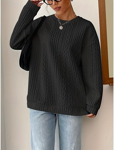  Damen Sweatshirt elegant Vintage schlicht Arbeit Alltag lässig Rundhals Patchwork Langarm schwarz weiß blau grau Herbst Winter