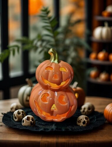  Halloween keramische pompoenlantaarn - Scandinavische creatieve schedelhoofd oplichtende tafeldecoratie voor Halloween-scène-opstelling en feestelijke decoraties