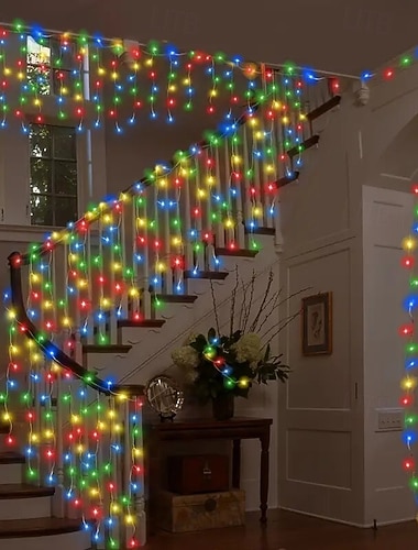 led istappar strängljus julhelg gardinbelysning 3,5 m 5 m 216 lysdioder för jul nyår fönster julfest färgglad dekoration ac220v 230v 240v eu-kontakt   led istappar strängljus julhelg gardinbelysning 3,5 m 5 m 216 lysdioder för jul nyår fönster julfest färgglad dekoration ac220v 230v 240v eu-kontakt