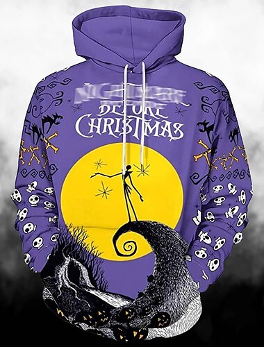  Jack Skellington Kapuzenshirt Zeichentrick Manga Anime 3D Vordertasche Grafik Kängurutasche Für Paar Herren Damen Erwachsene Halloween Karneval Maskerade 3D-Druck Casual