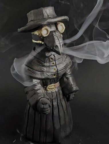  Pestdoktor Räucherkegel-Brenner Halloween aufwendig gestalteter Harzhalter für Räucherkegel - historisches Dekor mit rauchendem Schnabel und Mund - schwarz, 80g
