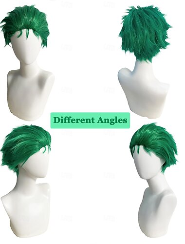  grüne, stachelige Kurzperücke, gestufte Perücke für Männer für Anime-Cosplay-Kostüme, gerade synthetische Perücke für Karneval, Weihnachtsveranstaltungen mit Perückenkappe, St. Patrick's Day-Perücken