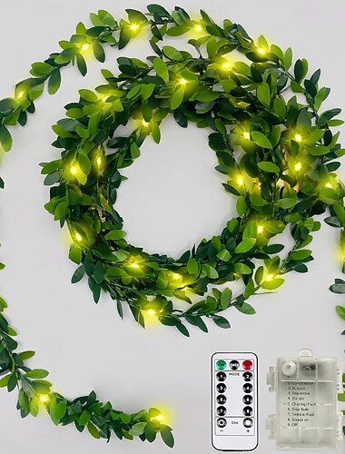  5m 50LEDs Kobber Tråd Blad Kæde Lys med Fjernbetjening Batteriboks Kæde Lys til Have Fest Fødselsdag Ferie 8 Tilstande Belysning Hjem Dekoration
