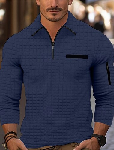  Miesten Vohveli poolopaita Quarter Zip Polo Päivittäin Pyhäpäivä Neljänneksen postinumero Pitkähihainen Muoti Moderni Tavallinen 봄 & Syksy Normaali Musta Valkoinen Laivaston sininen Oranssi Tumman