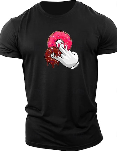  Herr Rolig Donuts T-shirt T-tröja Bomull Kortärmad Grafisk Skjorta Svart Vit Armégrön Bekväm t-shirt Gata Utomhussport Modedesignerkläder