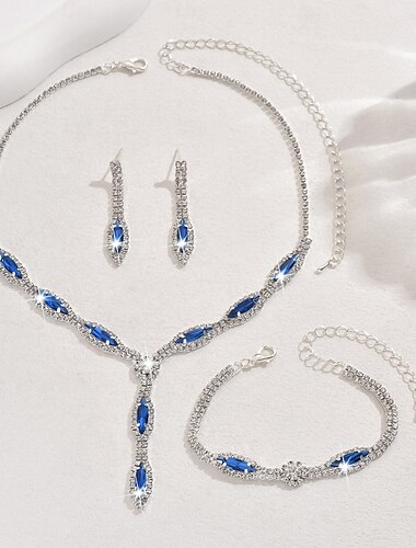  Conjunto de Jóias 4pçs Strass Liga Brincos Colares Braceletes Mulheres Elegante Estilo bonito Guloseima Geométrico Forma Geométrica Conjunto de jóias Para Casamento Aniversário Dia Dos Namorados