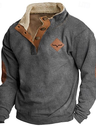  Hombre Sudadera Lana Polar Gris Cuello Mao Bloque de color Retazos Deporte Diario Festivos Ropa de calle Básico Casual Otoño invierno Ropa Sudaderas con capucha Sudaderas