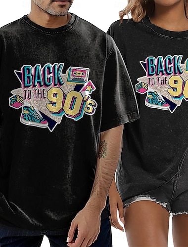  Retro Vintage 1980er Baumwoll T-Shirt Unisex 70er 90er Party lässig täglich oversized säuregewaschenes T-Shirt
