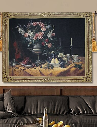  Jacquardgewebter Wandteppich, Gobelin, Aubusson, Wandkunst, zum Aufhängen, großer Wandteppich, Reproduktion, Webstuhl, Baumwollgewebe, Traubenfest, belgischer Wandteppich (ohne Quasten und Stange)